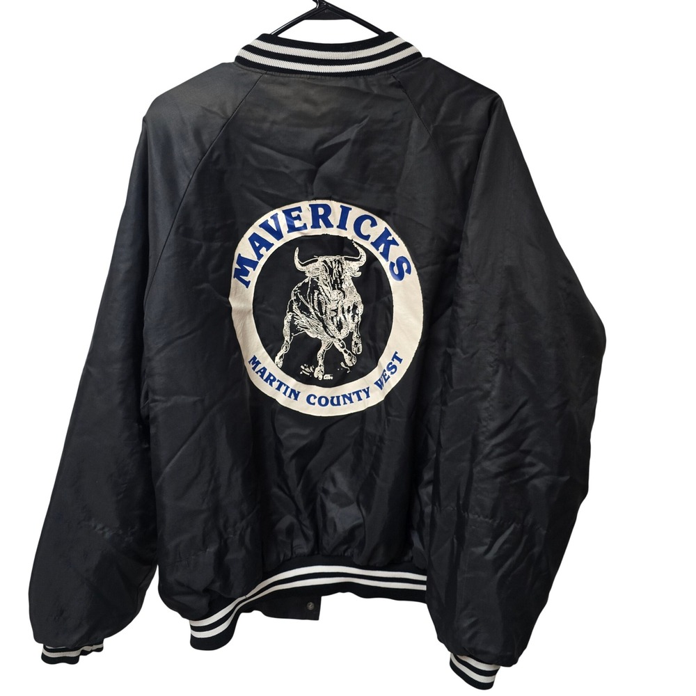 Vtg Hartwell Mavericks Martin County West Satin Bomber Jacket Mens L Black USA